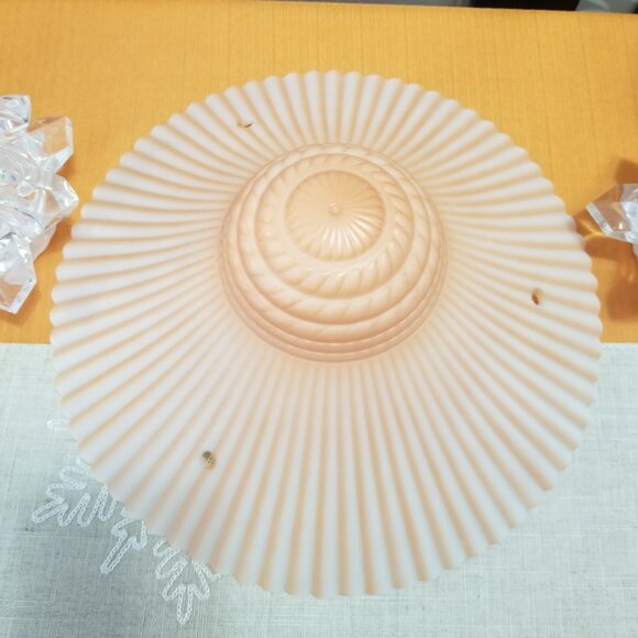 Vintage Art Deco Frosted Coral Pink Glass Light Shade 3 Hole Chain Ceiling Shade - Picture 1 of 4